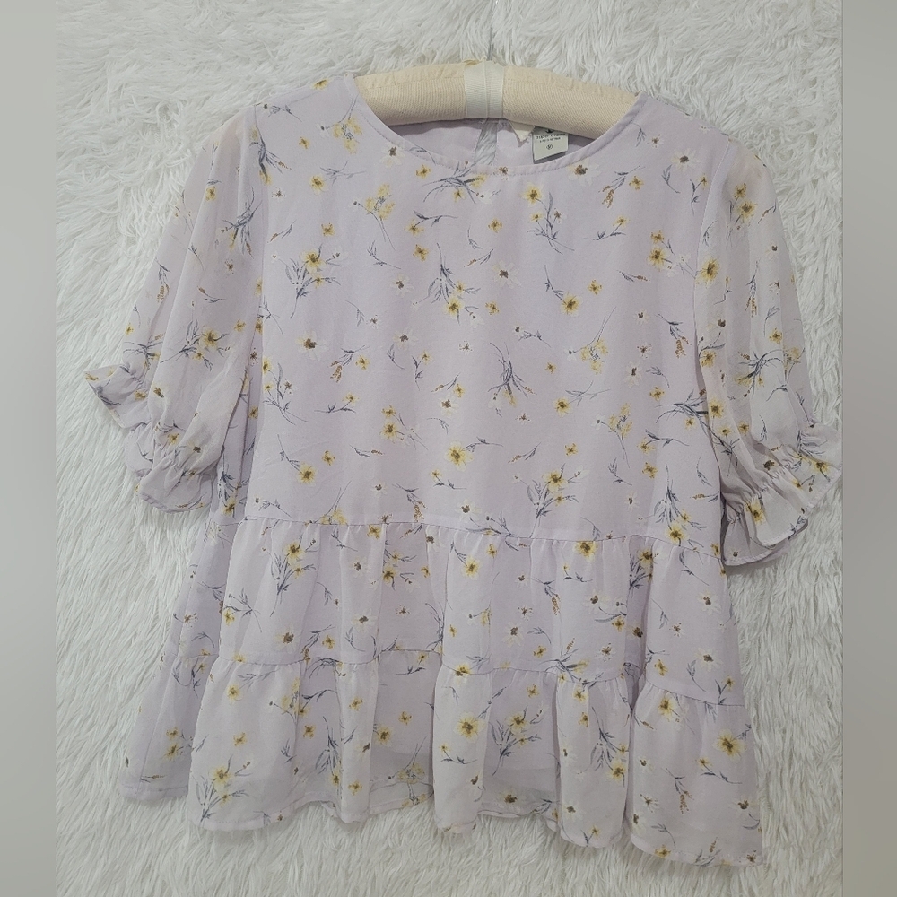 Paper Crane Baby Doll Lavender Purple Floral Blouse Size M
